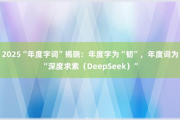 2025“年度字词”揭晓：年度字为“韧”，年度词为“深度求索（DeepSeek）”